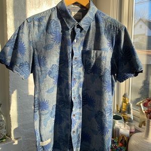 Blue Tropical Short Sleeve Button Down